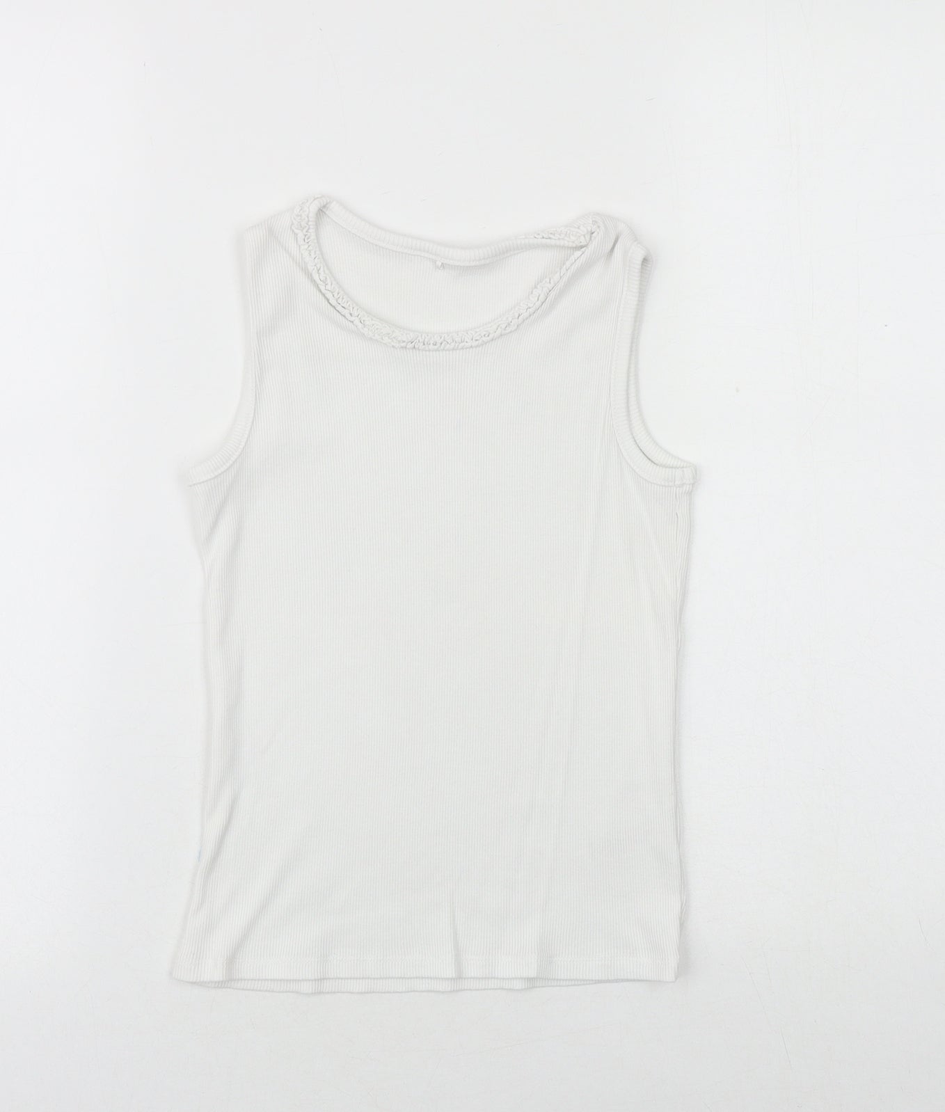 George Girls White 100% Cotton Basic Tank Size 9-10 Years Round Neck Pullover