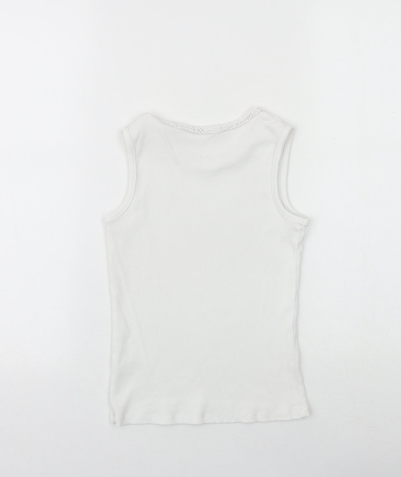 George Girls White 100% Cotton Basic Tank Size 9-10 Years Round Neck Pullover