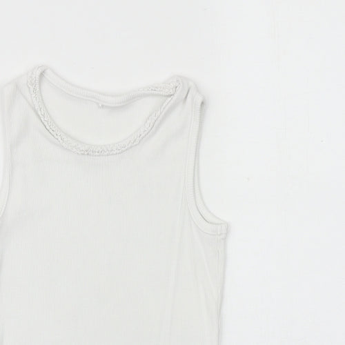 George Girls White 100% Cotton Basic Tank Size 9-10 Years Round Neck Pullover