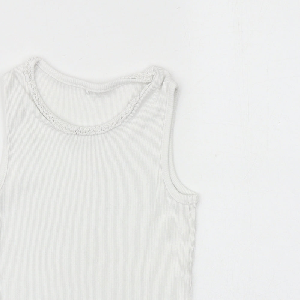 George Girls White 100% Cotton Basic Tank Size 9-10 Years Round Neck Pullover