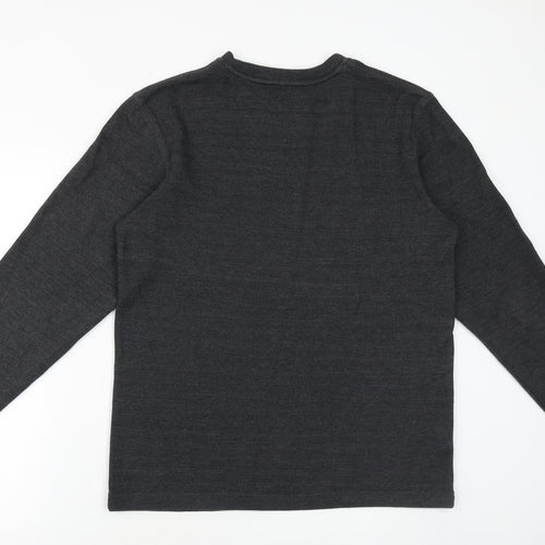 Easy Mens Grey V-Neck Cotton Pullover Jumper Size L Long Sleeve