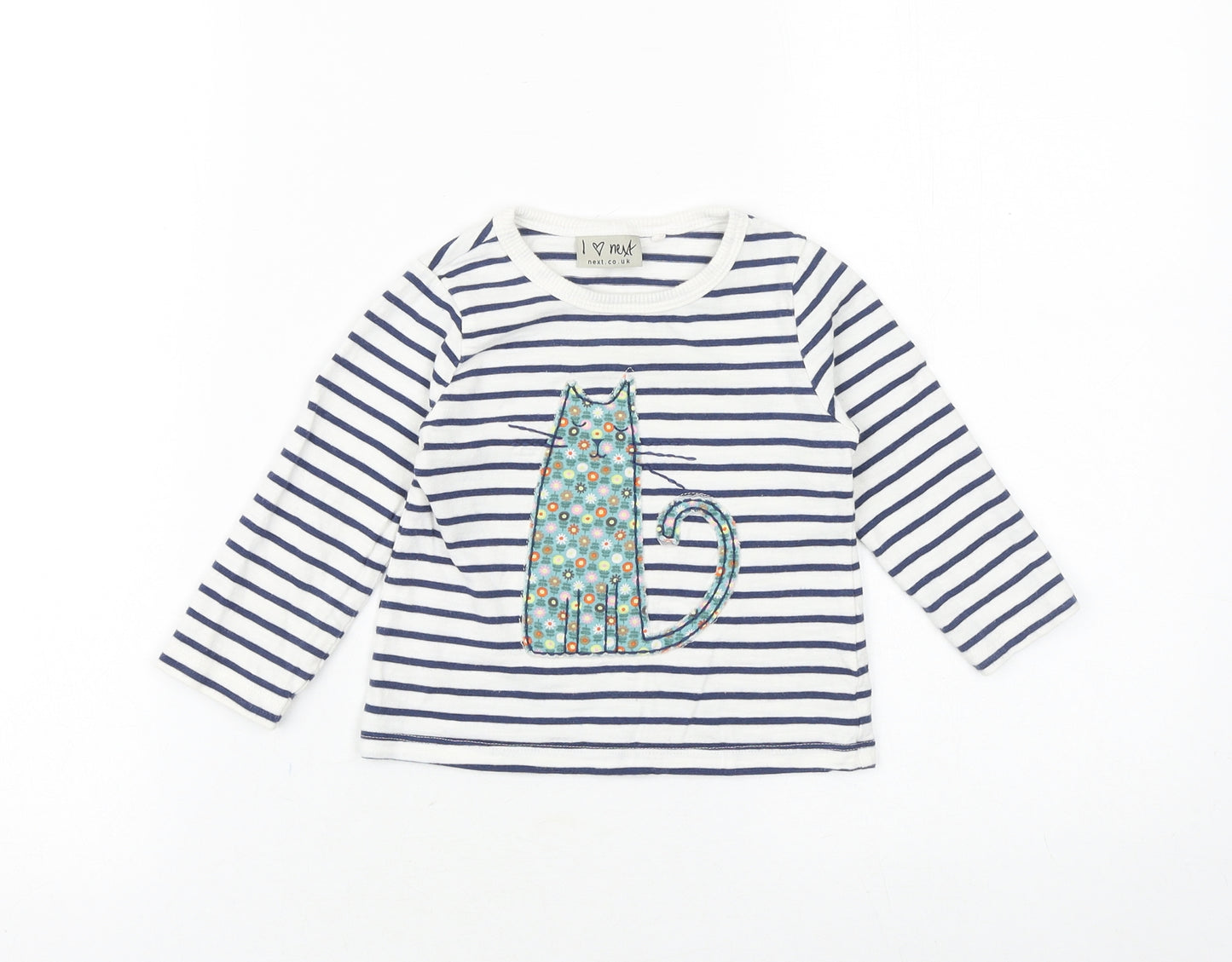 NEXT Baby White Striped 100% Cotton Pullover T-Shirt Size 12-18 Months Boat Neck Pullover - Cat