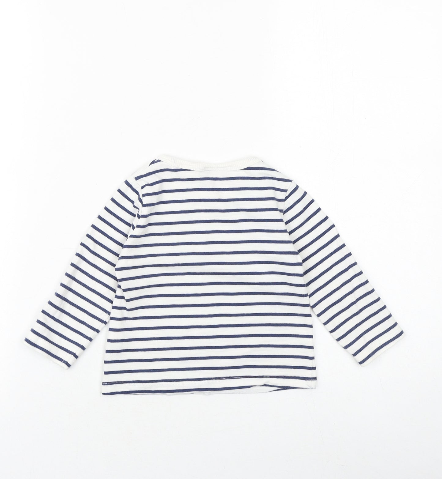 NEXT Baby White Striped 100% Cotton Pullover T-Shirt Size 12-18 Months Boat Neck Pullover - Cat