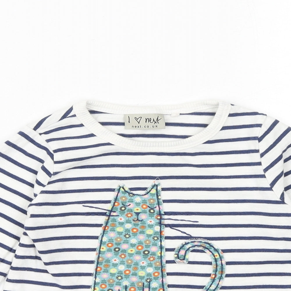 NEXT Baby White Striped 100% Cotton Pullover T-Shirt Size 12-18 Months Boat Neck Pullover - Cat