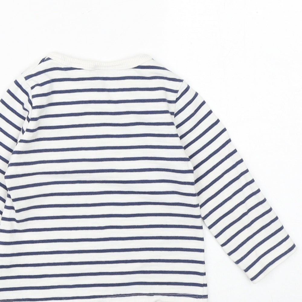 NEXT Baby White Striped 100% Cotton Pullover T-Shirt Size 12-18 Months Boat Neck Pullover - Cat