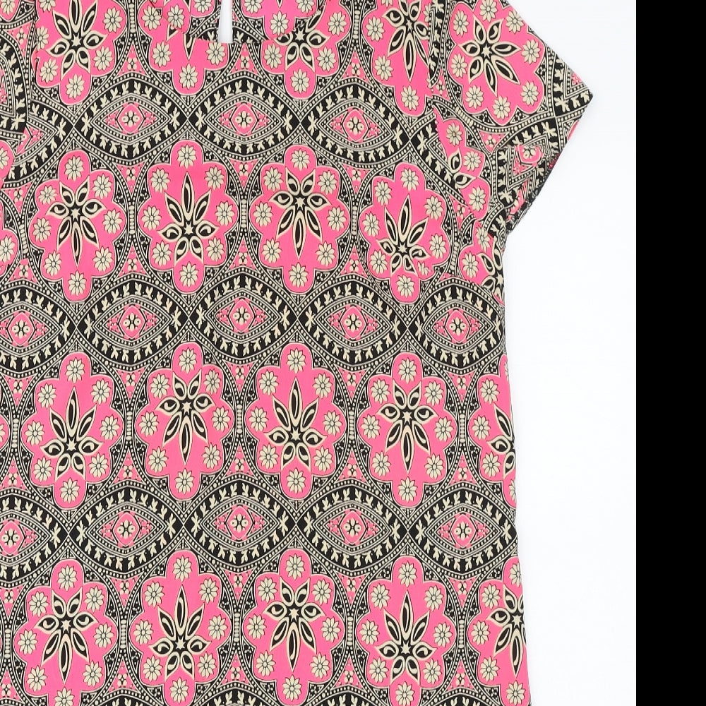 New Look Womens Multicoloured Geometric Polyester T-Shirt Dress Size 12 Boat Neck Button