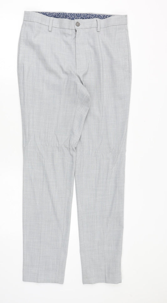 Marks and Spencer Mens Grey Viscose Trousers Size 32 in Regular Zip