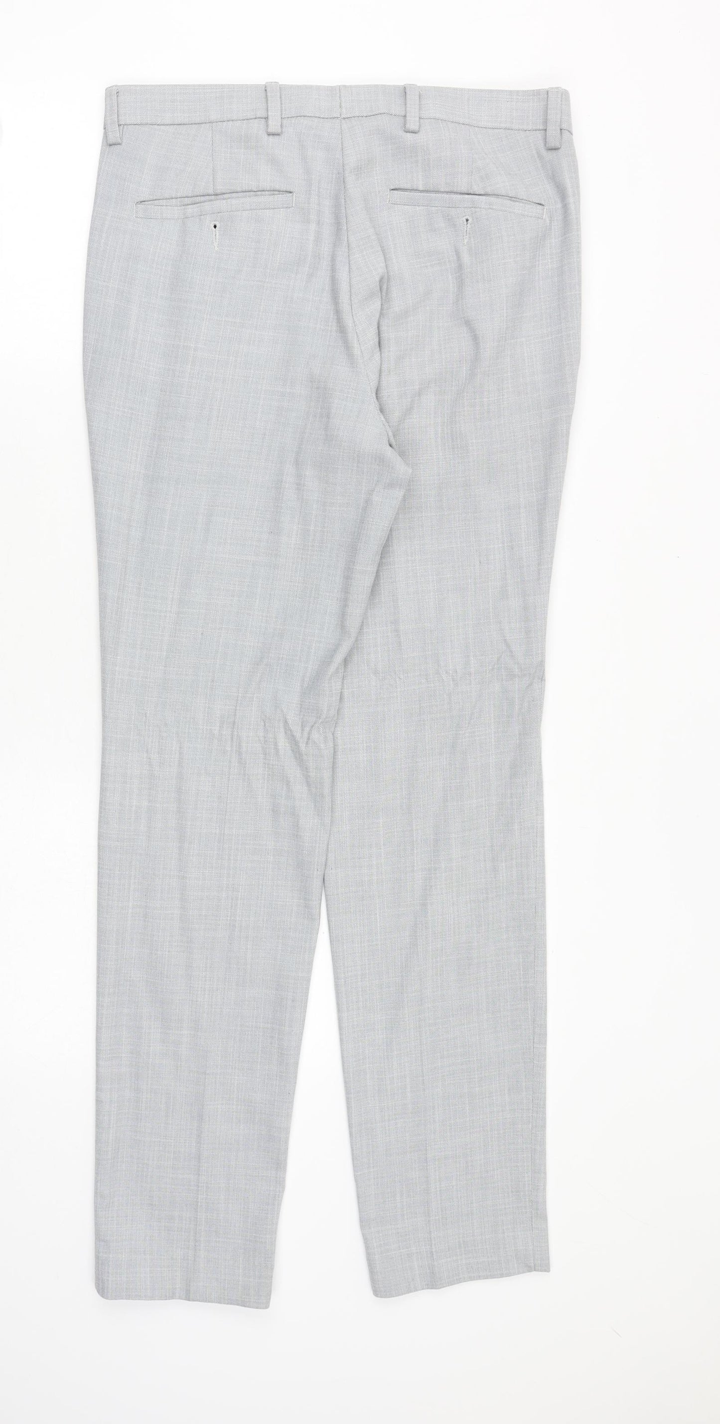 Marks and Spencer Mens Grey Viscose Trousers Size 32 in Regular Zip