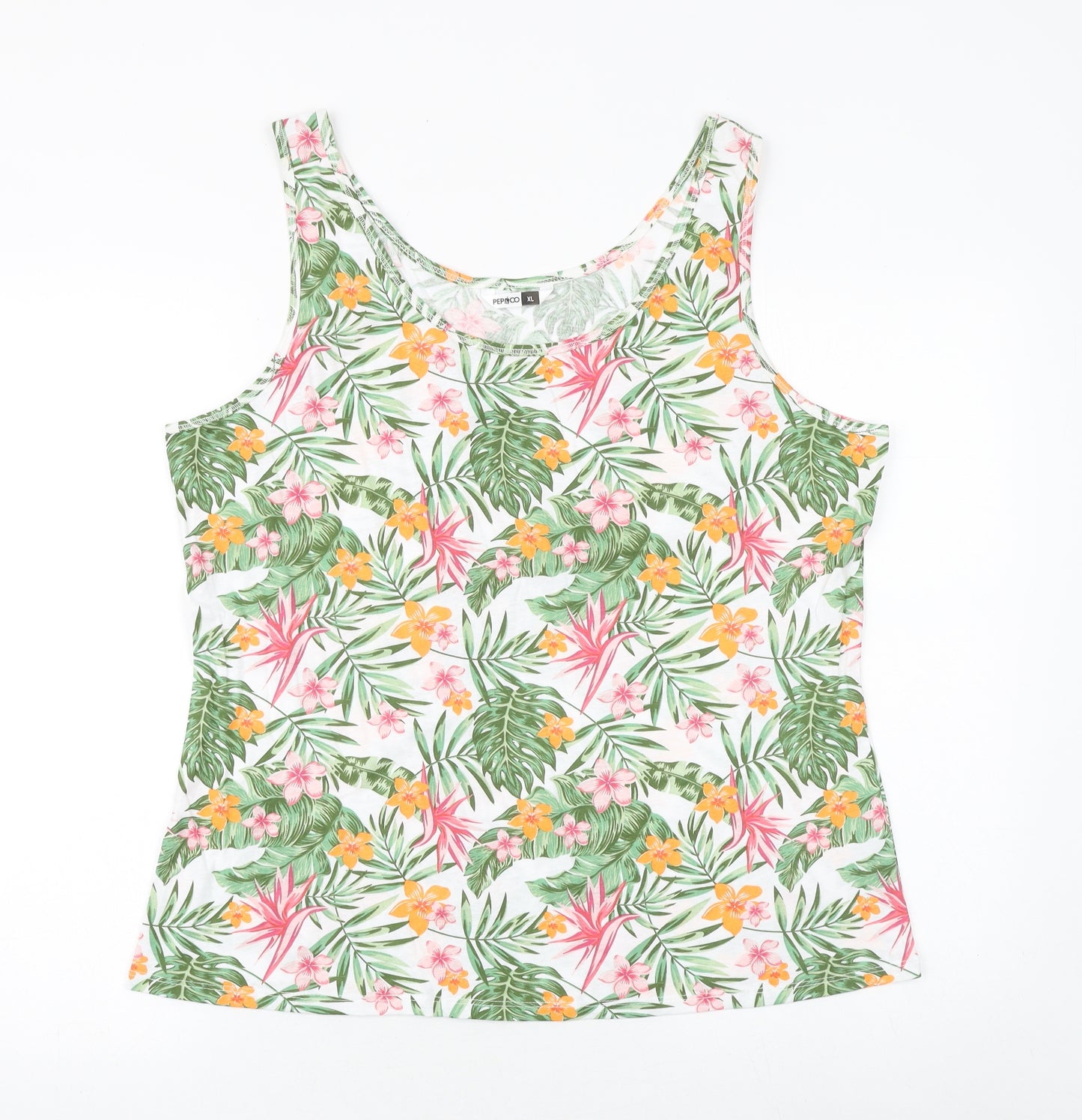 PEP&CO Womens Multicoloured Floral 100% Cotton Basic Tank Size XL Scoop Neck