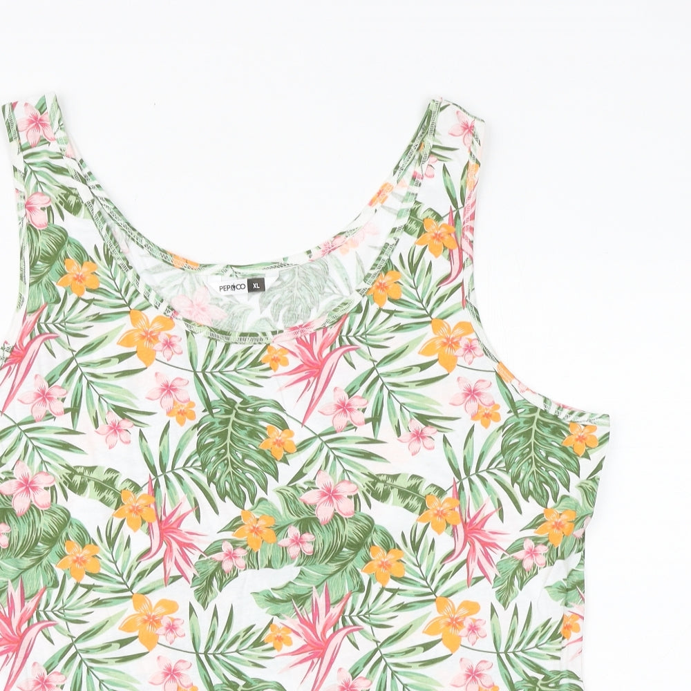 PEP&CO Womens Multicoloured Floral 100% Cotton Basic Tank Size XL Scoop Neck