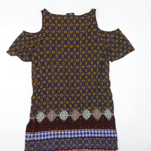 Papaya Womens Multicoloured Geometric Viscose T-Shirt Dress Size 12 V-Neck Pullover - Cold Shoulder