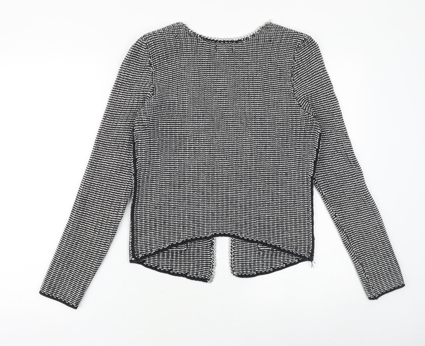 H&M Womens Black V-Neck Geometric 100% Cotton Cardigan Jumper Size S - Chain Detail