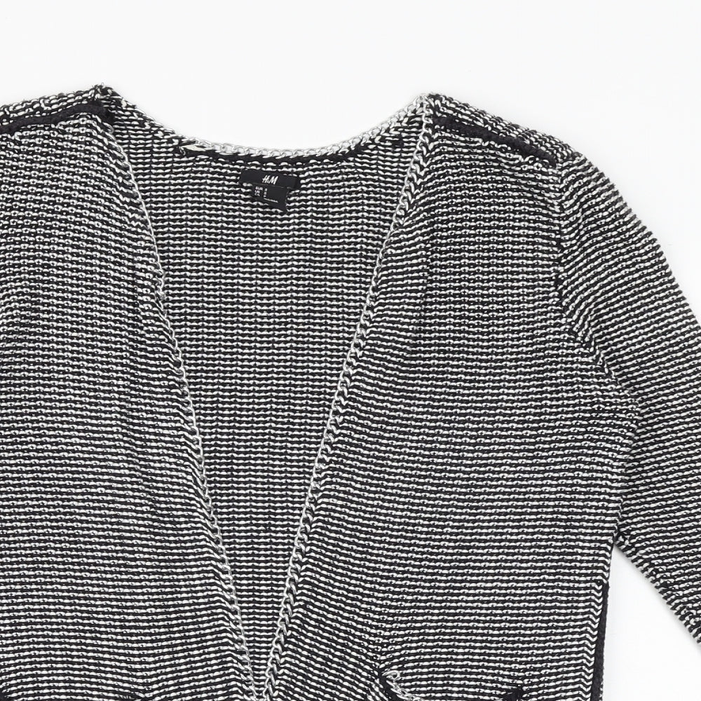 H&M Womens Black V-Neck Geometric 100% Cotton Cardigan Jumper Size S - Chain Detail