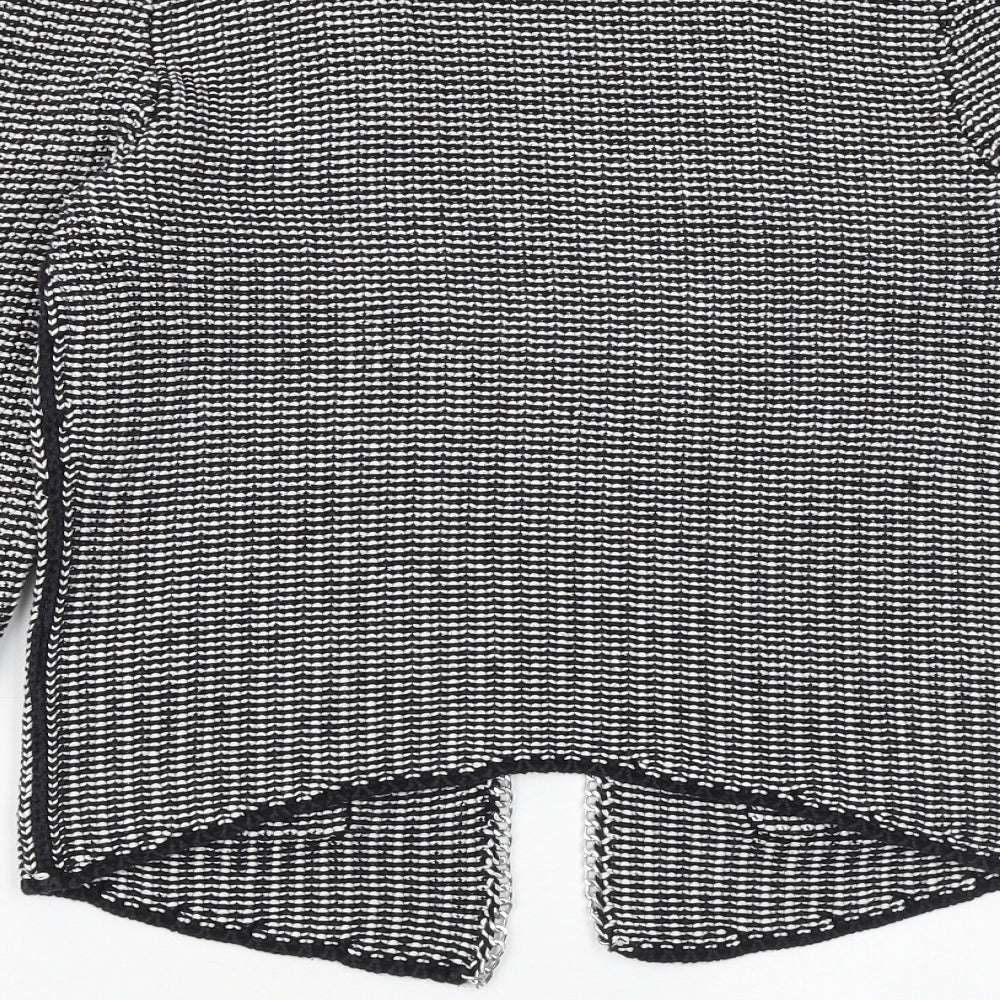 H&M Womens Black V-Neck Geometric 100% Cotton Cardigan Jumper Size S - Chain Detail