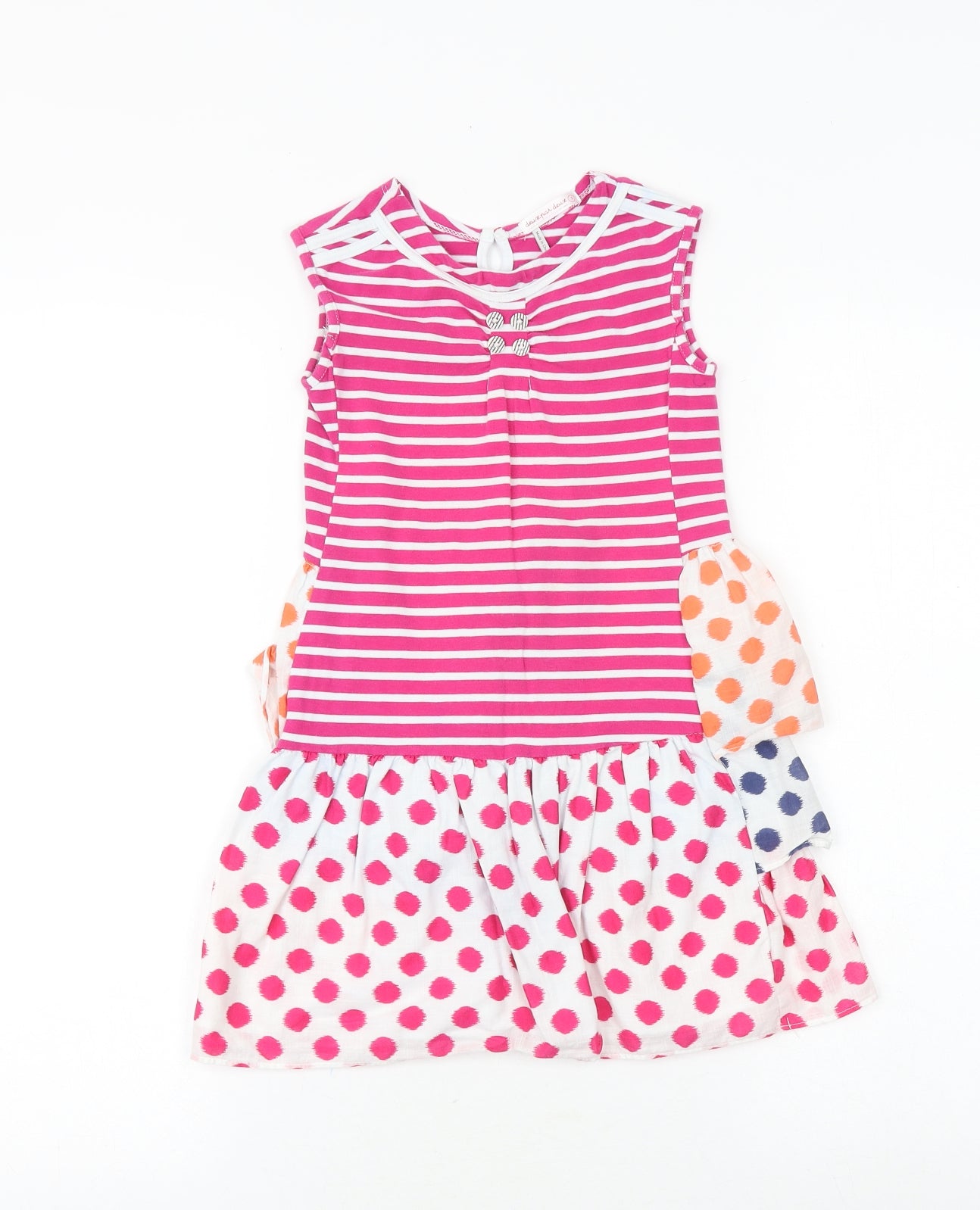 Preworn Girls Multicoloured Geometric Cotton A-Line Size 5 Years Scoop Neck Button