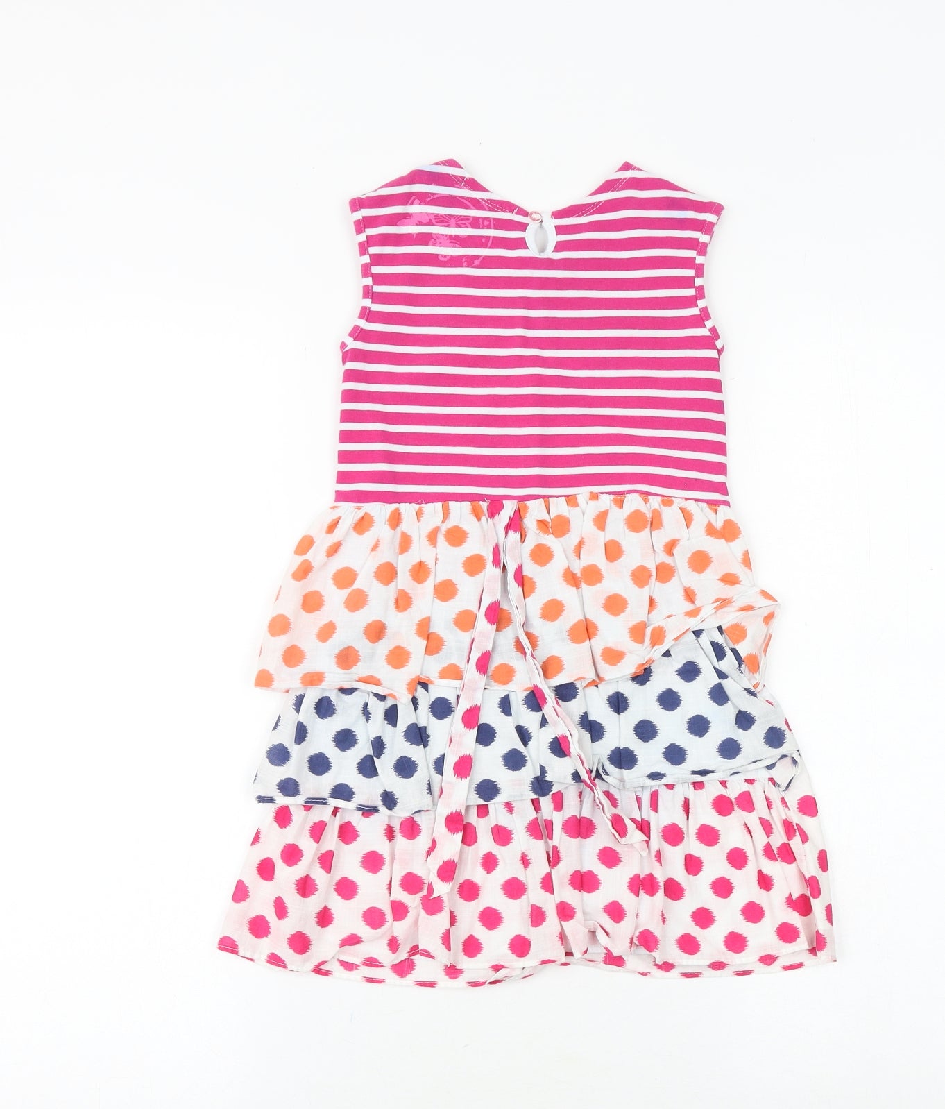 Preworn Girls Multicoloured Geometric Cotton A-Line Size 5 Years Scoop Neck Button