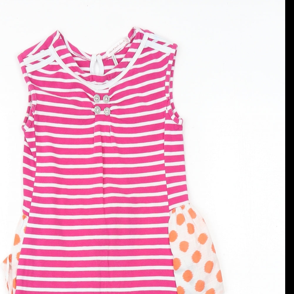 Preworn Girls Multicoloured Geometric Cotton A-Line Size 5 Years Scoop Neck Button