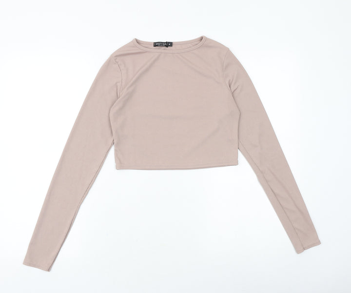 Nasty Gal Womens Pink Polyester Cropped Blouse Size M Boat Neck