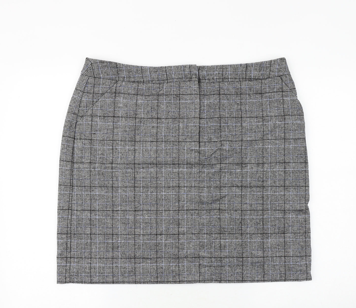 Marks and Spencer Womens Grey Plaid Wool Mini Skirt Size 18 Zip