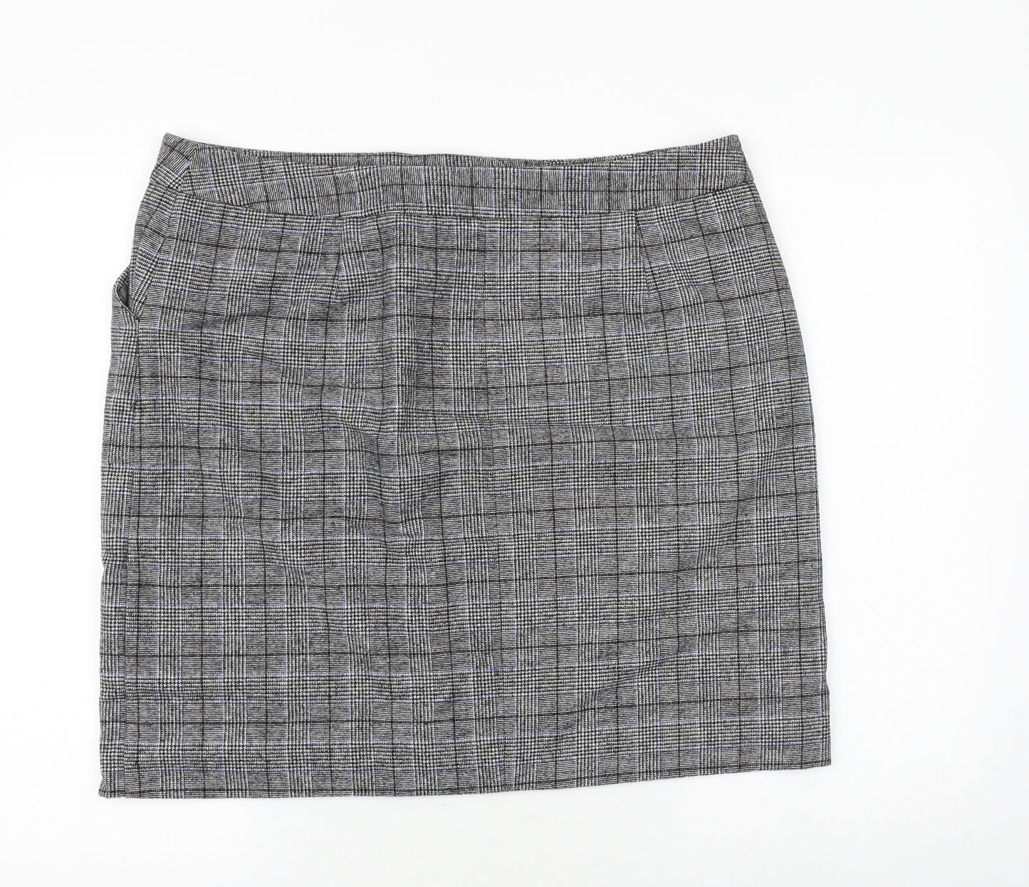 Marks and Spencer Womens Grey Plaid Wool Mini Skirt Size 18 Zip