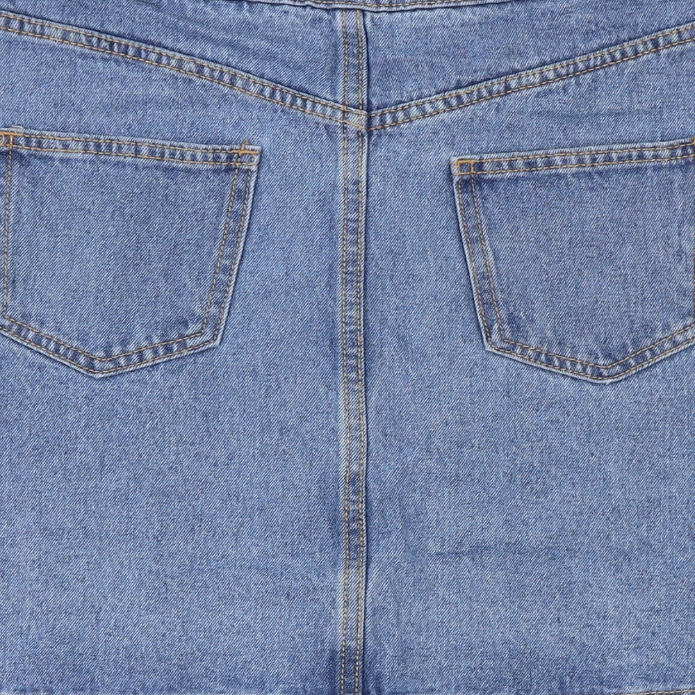 F&F Womens Blue Cotton Mini Skirt Size 8 Button