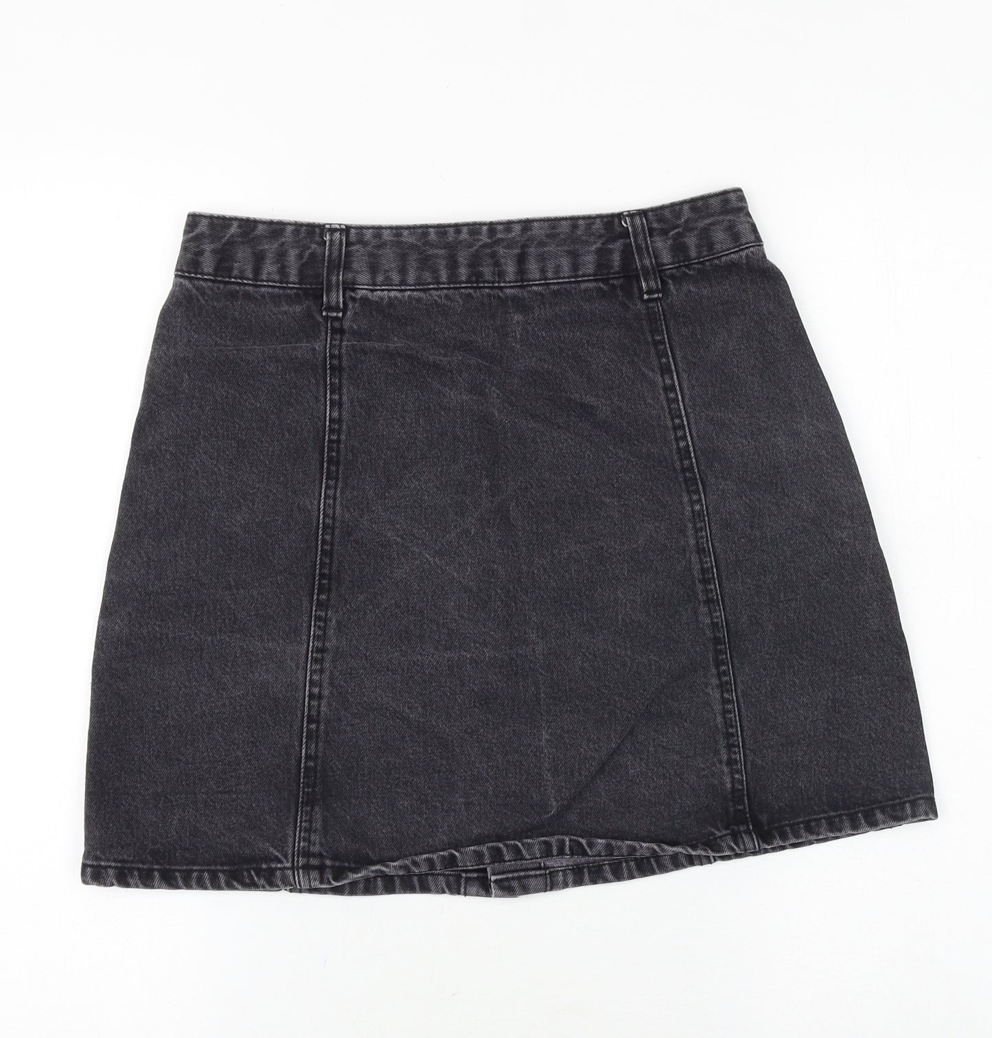 Pull&Bear Womens Black Cotton Mini Skirt Size M Button