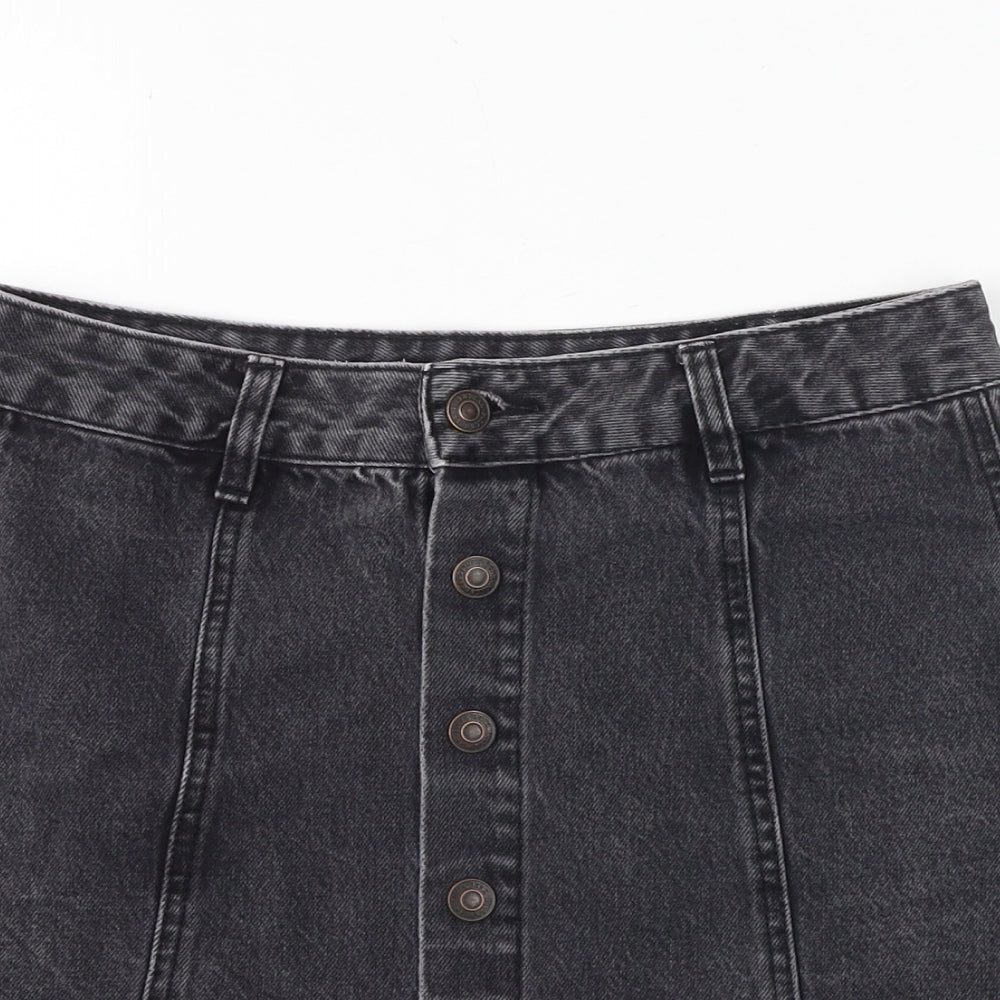 Pull&Bear Womens Black Cotton Mini Skirt Size M Button