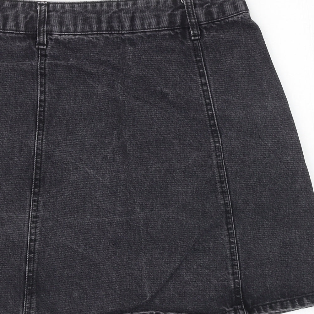 Pull&Bear Womens Black Cotton Mini Skirt Size M Button