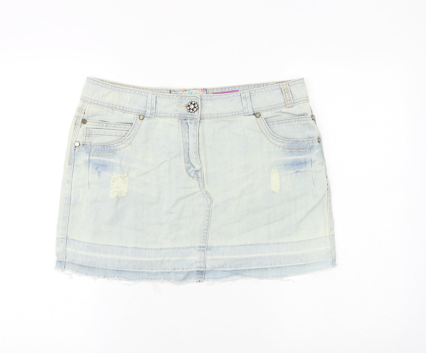 Cherokee Womens Blue Cotton Mini Skirt Size 14 Zip - Distressed