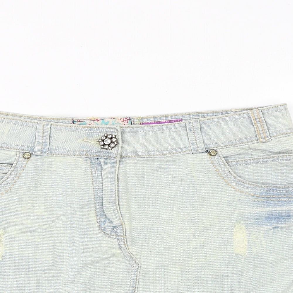 Cherokee Womens Blue Cotton Mini Skirt Size 14 Zip - Distressed