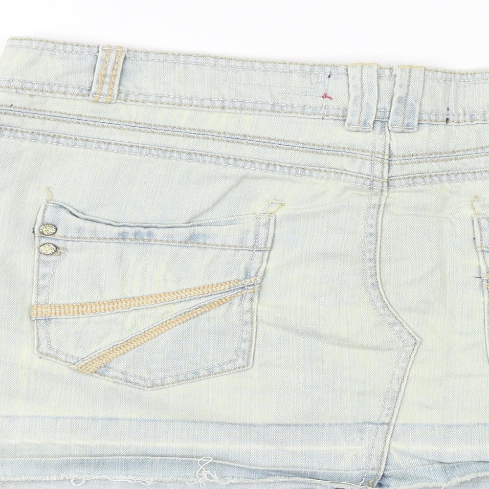 Cherokee Womens Blue Cotton Mini Skirt Size 14 Zip - Distressed
