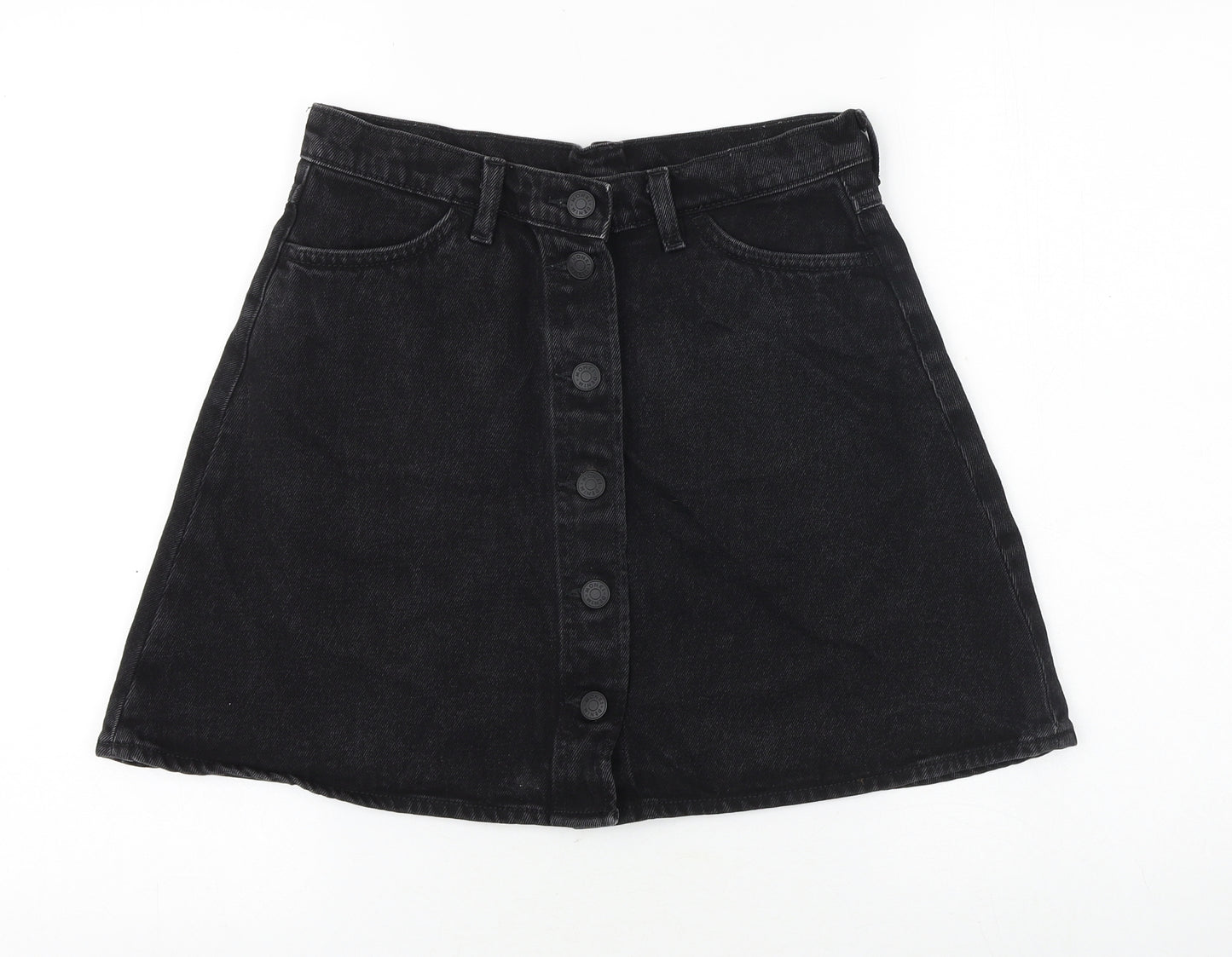Preworn Womens Black Cotton A-Line Skirt Size 10 Button