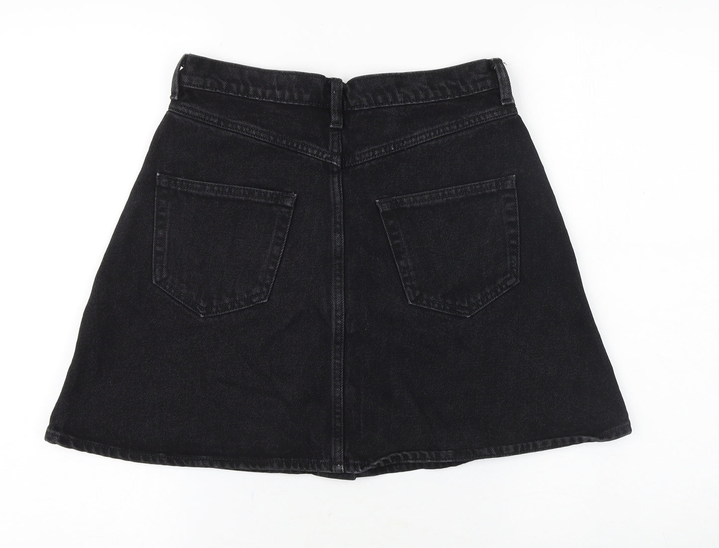 Preworn Womens Black Cotton A-Line Skirt Size 10 Button