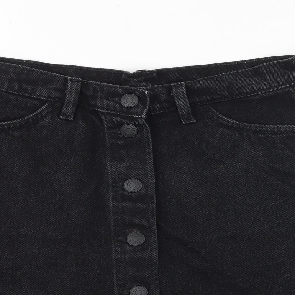 Preworn Womens Black Cotton A-Line Skirt Size 10 Button