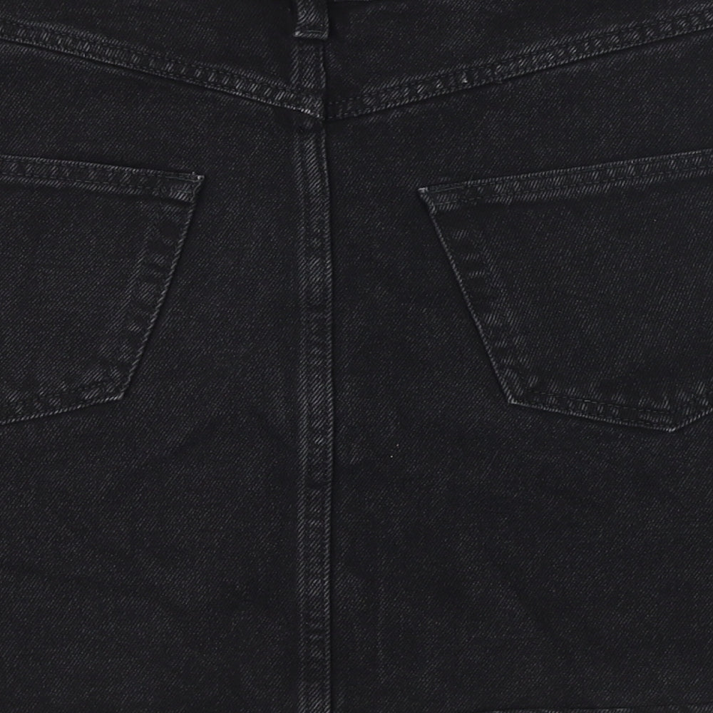 Preworn Womens Black Cotton A-Line Skirt Size 10 Button