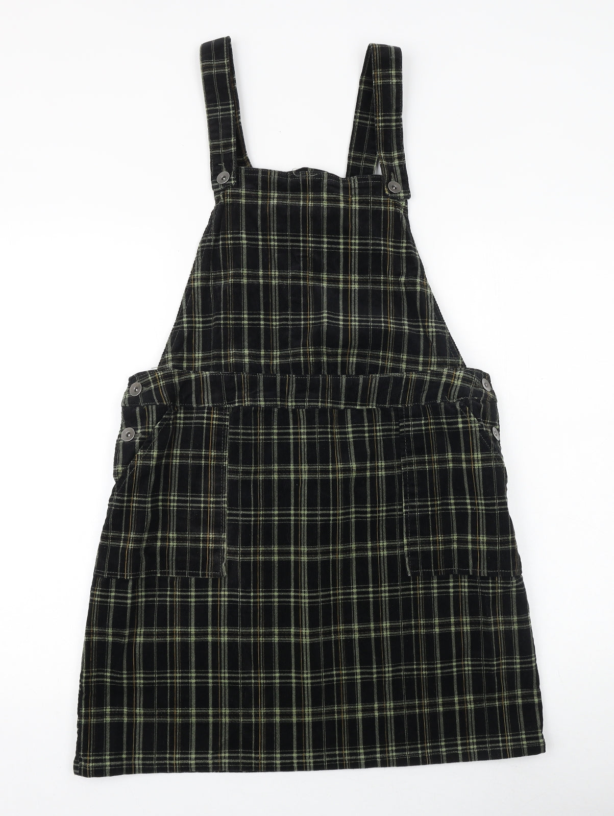 TU Womens Black Paisley Cotton Pinafore/Dungaree Dress Size 14 Square Neck Buckle