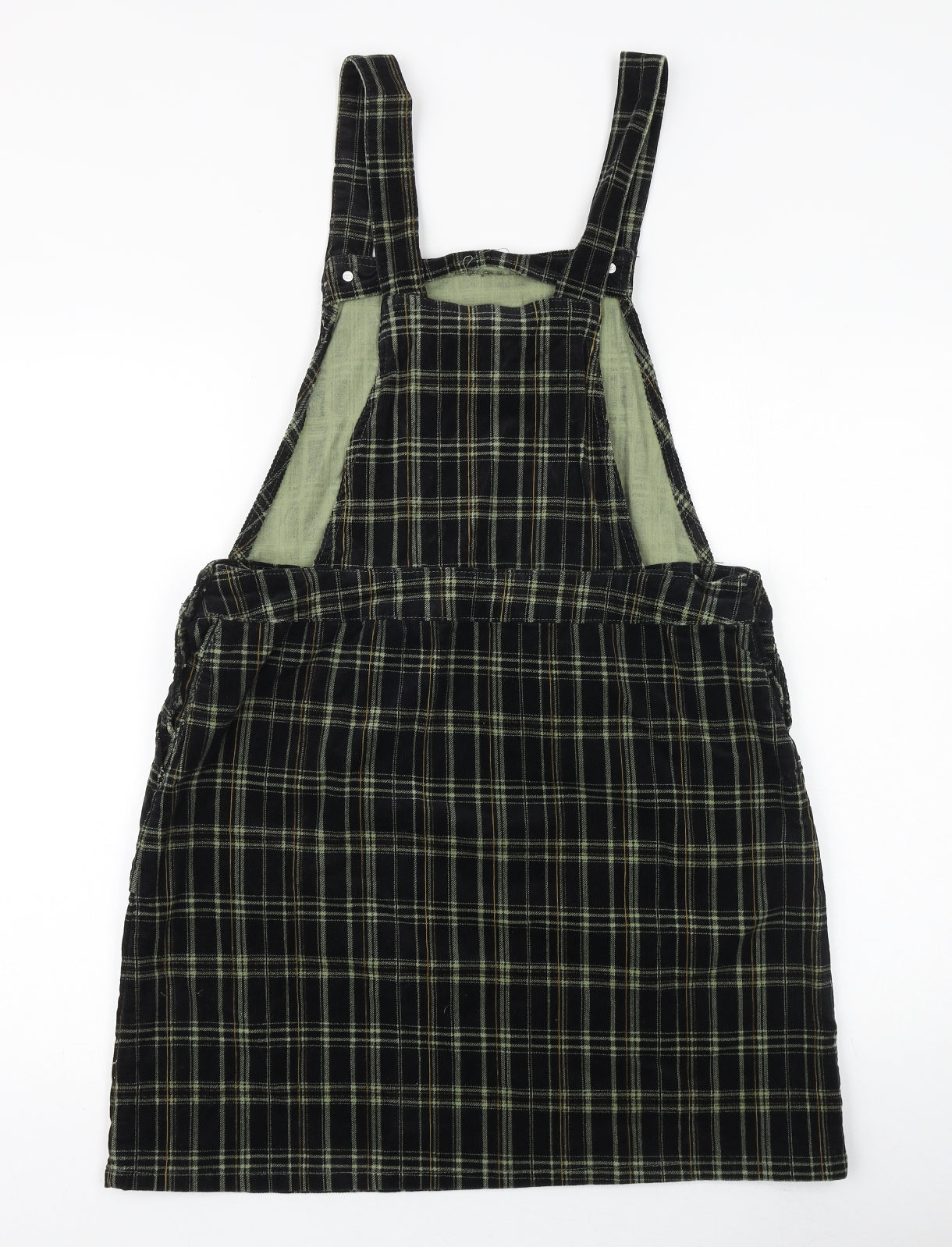 TU Womens Black Paisley Cotton Pinafore/Dungaree Dress Size 14 Square Neck Buckle