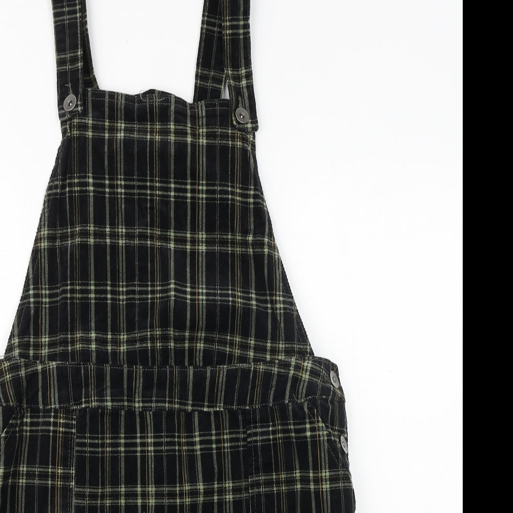 TU Womens Black Paisley Cotton Pinafore/Dungaree Dress Size 14 Square Neck Buckle