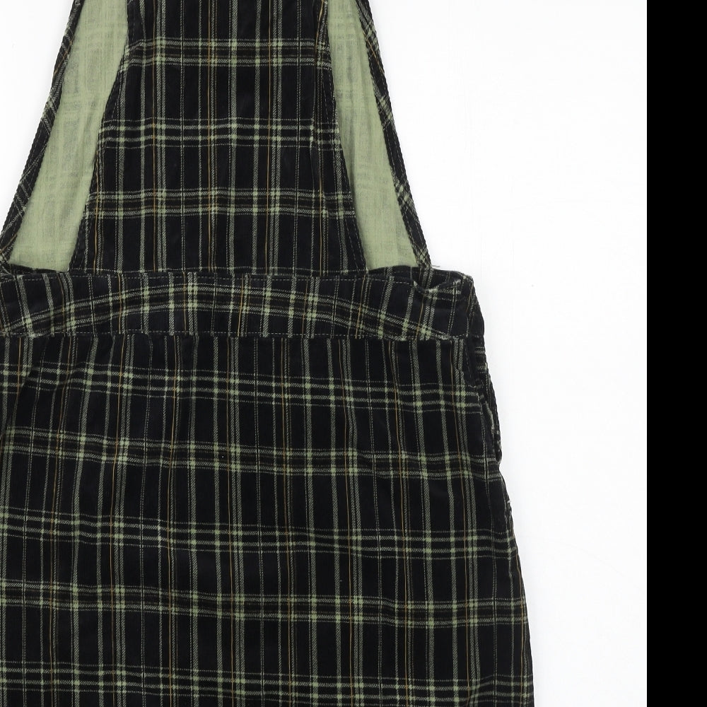 TU Womens Black Paisley Cotton Pinafore/Dungaree Dress Size 14 Square Neck Buckle