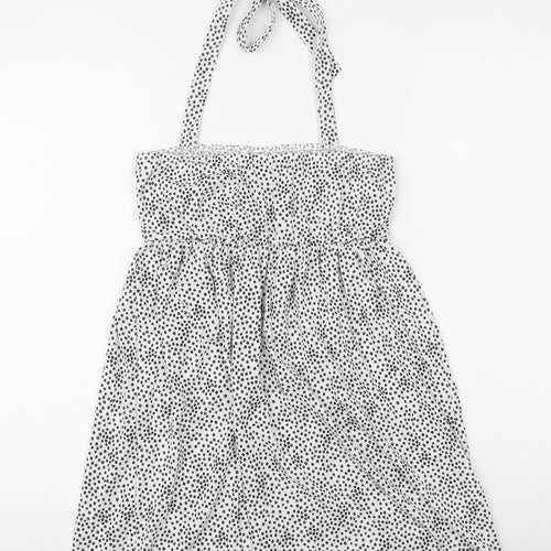 PRETTYLITTLETHING Womens White Geometric Polyester A-Line Size 12 Halter Tie - Broderie Anglaise