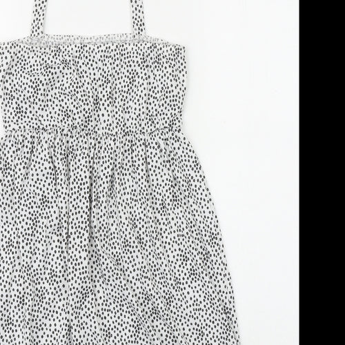 PRETTYLITTLETHING Womens White Geometric Polyester A-Line Size 12 Halter Tie - Broderie Anglaise