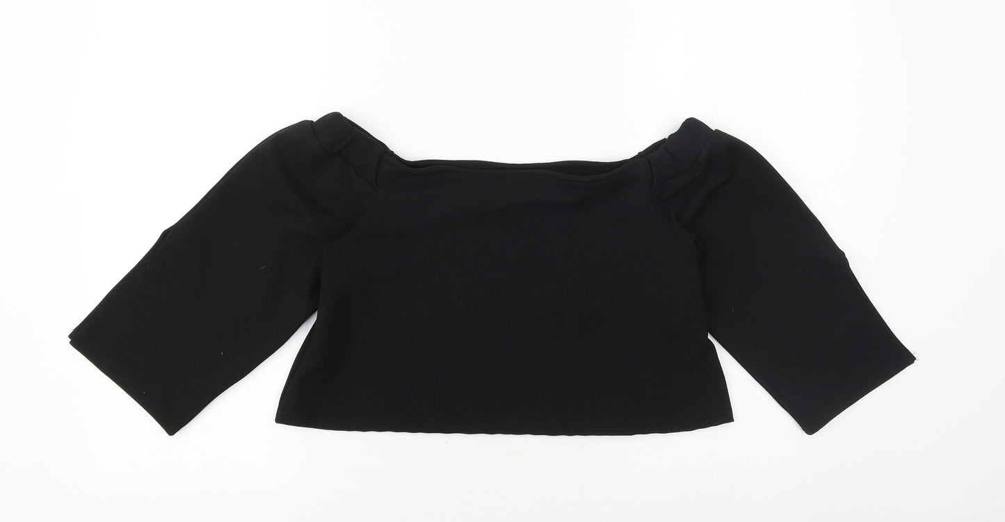 Boohoo Womens Black Polyester Cropped Blouse Size 10 Off the Shoulder - Bardot