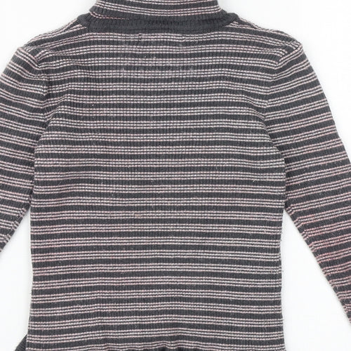 Primark Girls Grey Roll Neck Striped Polyester Pullover Jumper Size 7-8 Years Pullover