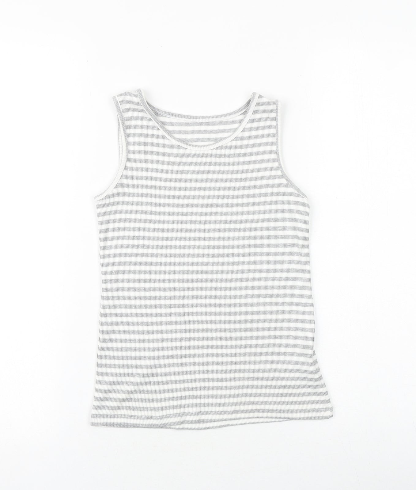 St Bernard Girls Grey Striped Cotton Basic Tank Size 9-10 Years Round Neck Pullover