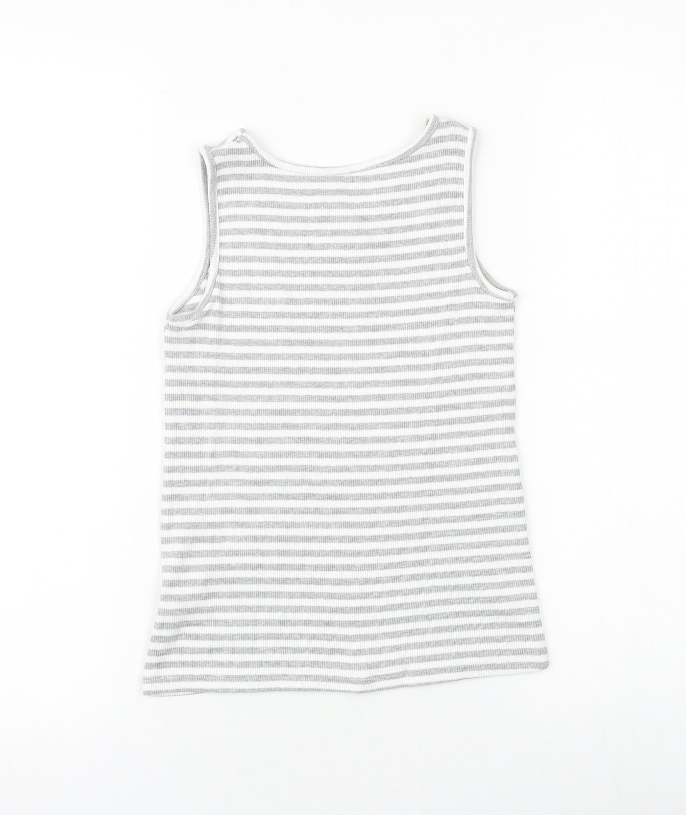St Bernard Girls Grey Striped Cotton Basic Tank Size 9-10 Years Round Neck Pullover