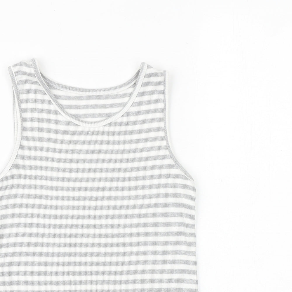 St Bernard Girls Grey Striped Cotton Basic Tank Size 9-10 Years Round Neck Pullover