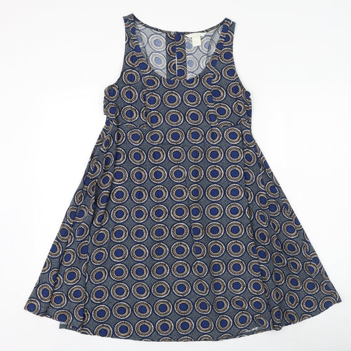 H&M Womens Blue Geometric Viscose A-Line Size 6 Scoop Neck Pullover
