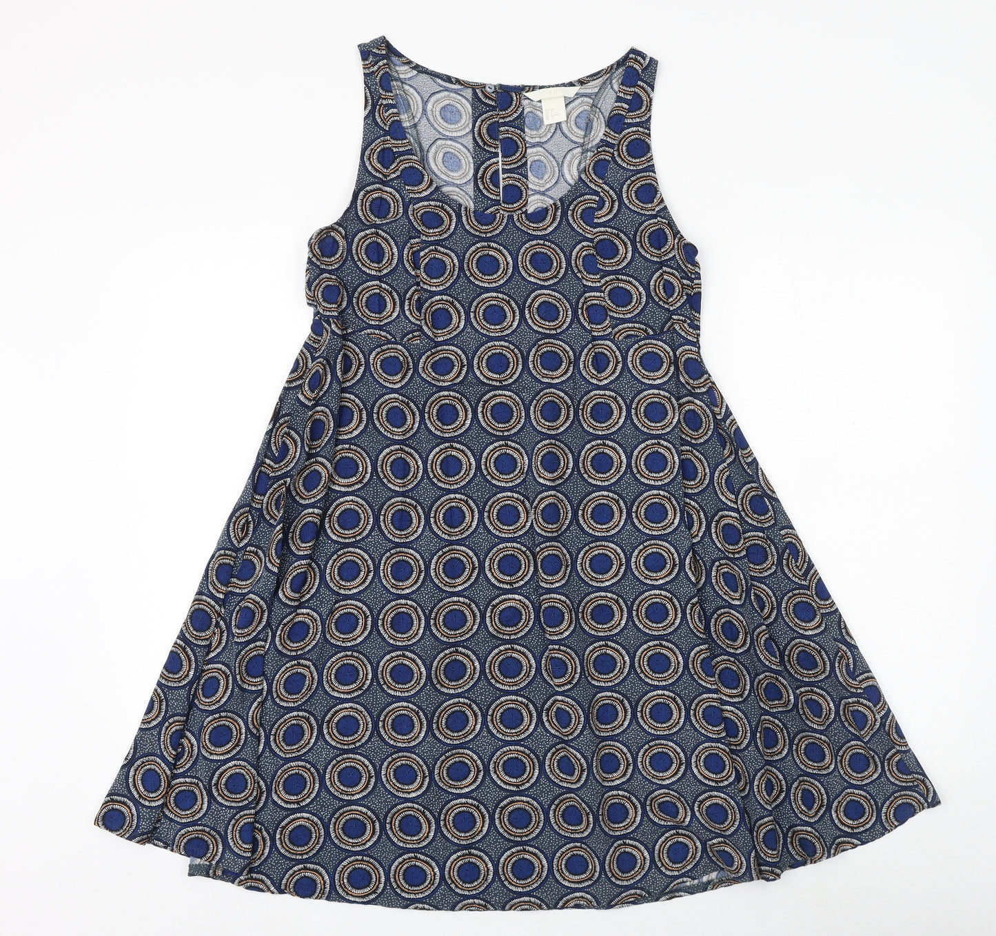 H&M Womens Blue Geometric Viscose A-Line Size 6 Scoop Neck Pullover