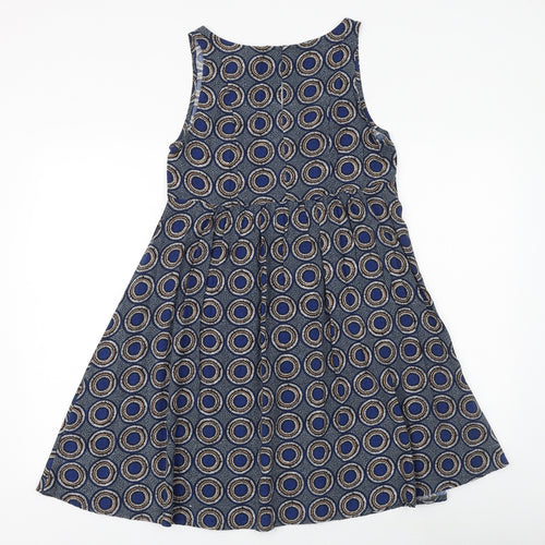 H&M Womens Blue Geometric Viscose A-Line Size 6 Scoop Neck Pullover