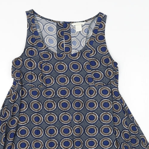 H&M Womens Blue Geometric Viscose A-Line Size 6 Scoop Neck Pullover